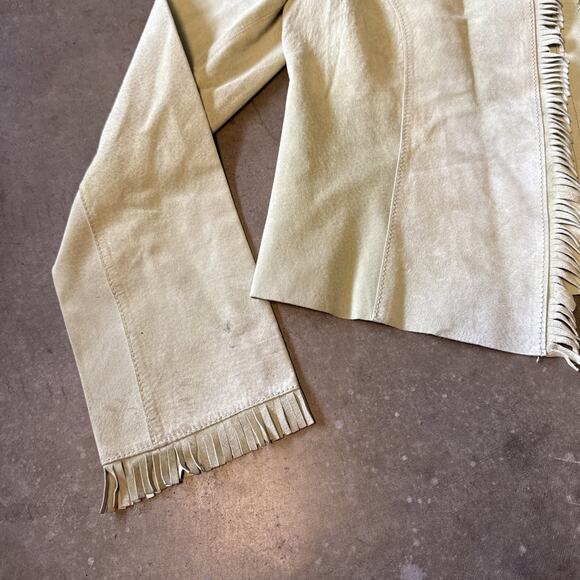 Vintage 90s J. Marco Genuine Leather Suede Green Pistachio Sport Jacket M Fringe - Picture 3 of 15